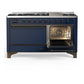 Ilve UM60FQNR3MBB Ilve Um60Fqnr3Mbb Majestic Iii 60 Inch Dual Fuel Range With 9 Burners And Griddle, Dual Function Burner Up To 25,000 Btu (Natural Gas, Solid Door, Midnight Blue, Burnished)