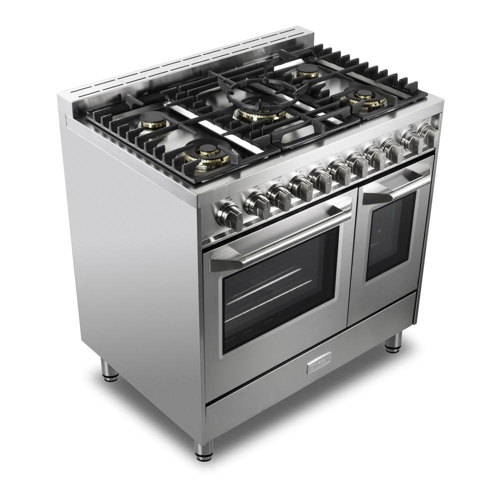 Verona VUFSGG365DSS Verona Vufsgg365Dss 36 Inch Ultima Collection Double Oven Gas Range With 5 Brass Burners, 4.1 Cu. Ft. Oven Total Capacity In Stainless Steel