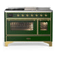 Ilve UM48FSNR3EGGLP Ilve Um48Fsnr3Egglp Majestic Iii 48 Inch Dual Fuel Range With 5 Black Brass Burners, Griddle And French Top, Dual Function Burner Up To 25,000 Btu (Liquid Propane, Triple Glass Door, Emerald Green, Brass)