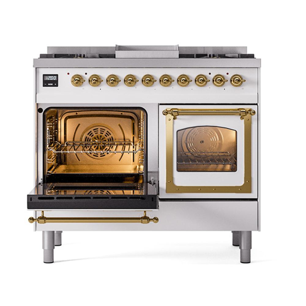 Ilve UND40FNMPWHGLP Ilve Und40Fnmpwhglp Nostalgie Ii Noblesse 40" Dual Fuel Range (Liquid Propane, Triple Glass Door, White, Brass)