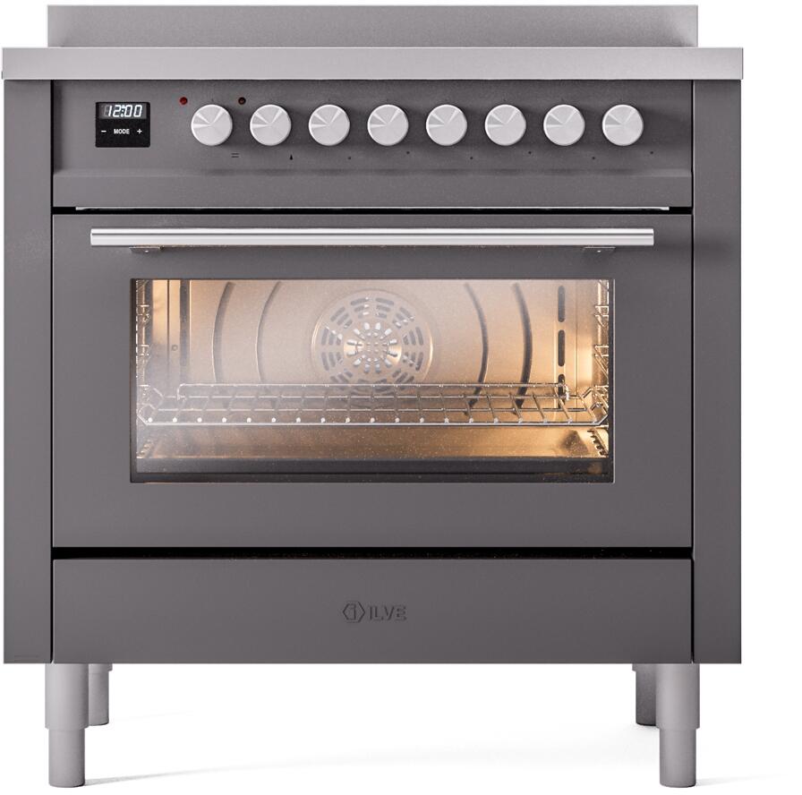 Ilve UPI366WMPMG Professional Plus Ii 36 Inch Electric Freestanding Range In Matte Graphite With Trim