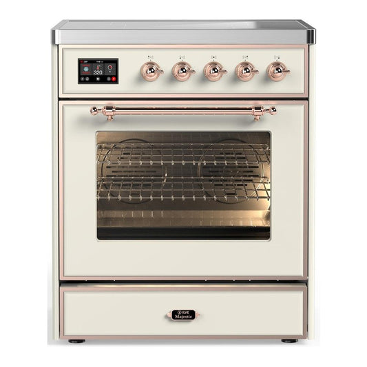 Ilve UMIB30NR3AWP Ilve Umib30Nr3Awp Majestic Iii 30 Inch Induction Range With 4 Elements, 4 Cu. Ft. Oven Capacity (Triple Glass Door, Antique White, Copper)