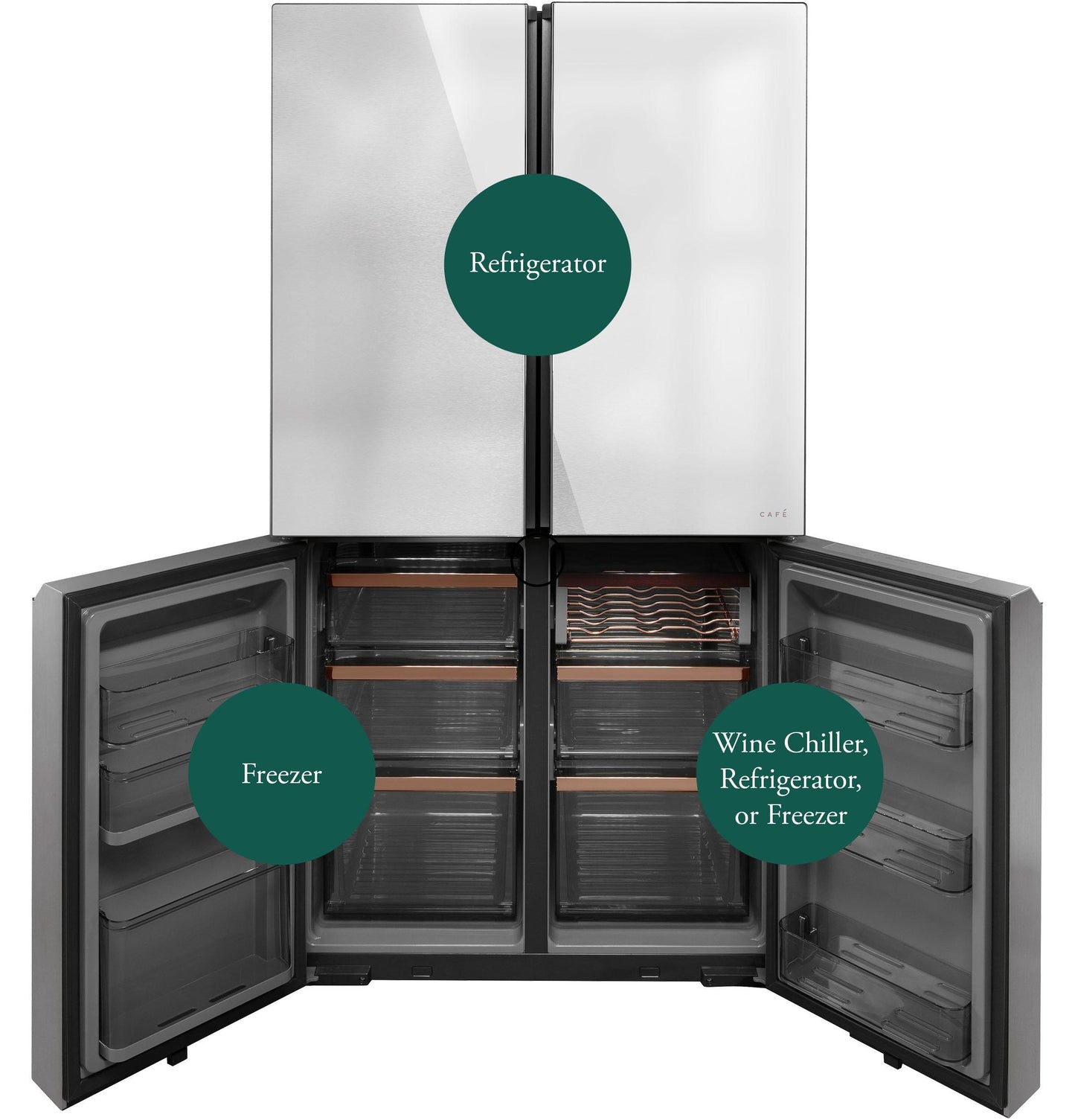 Cafe CHE23DM5WS5 Café™ Energy Star® 22.9 Cu. Ft. Smart Counter-Depth Quad-Door Refrigerator In Platinum Glass With Dual-Dispense Autofill Pitcher