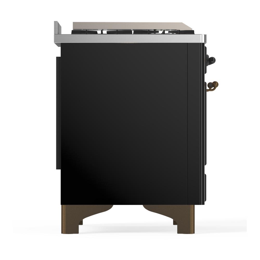 Ilve UM48FSNR3BKBLP Ilve Um48Fsnr3Bkblp Majestic Iii 48 Inch Dual Fuel Range With 5 Black Brass Burners, Griddle And French Top, Dual Function Burner Up To 25,000 Btu (Liquid Propane, Triple Glass Door, Glossy Black, Burnished)