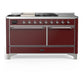 Ilve UM60FSQNR3BUC Ilve Um60Fsqnr3Buc Majestic Iii 60 Inch Dual Fuel Range With 7 Burners, Griddle And French Top, Dual Function Burner With Up To 25,000 Btu (Natural Gas, Solid Door, Burgundy, Chrome)