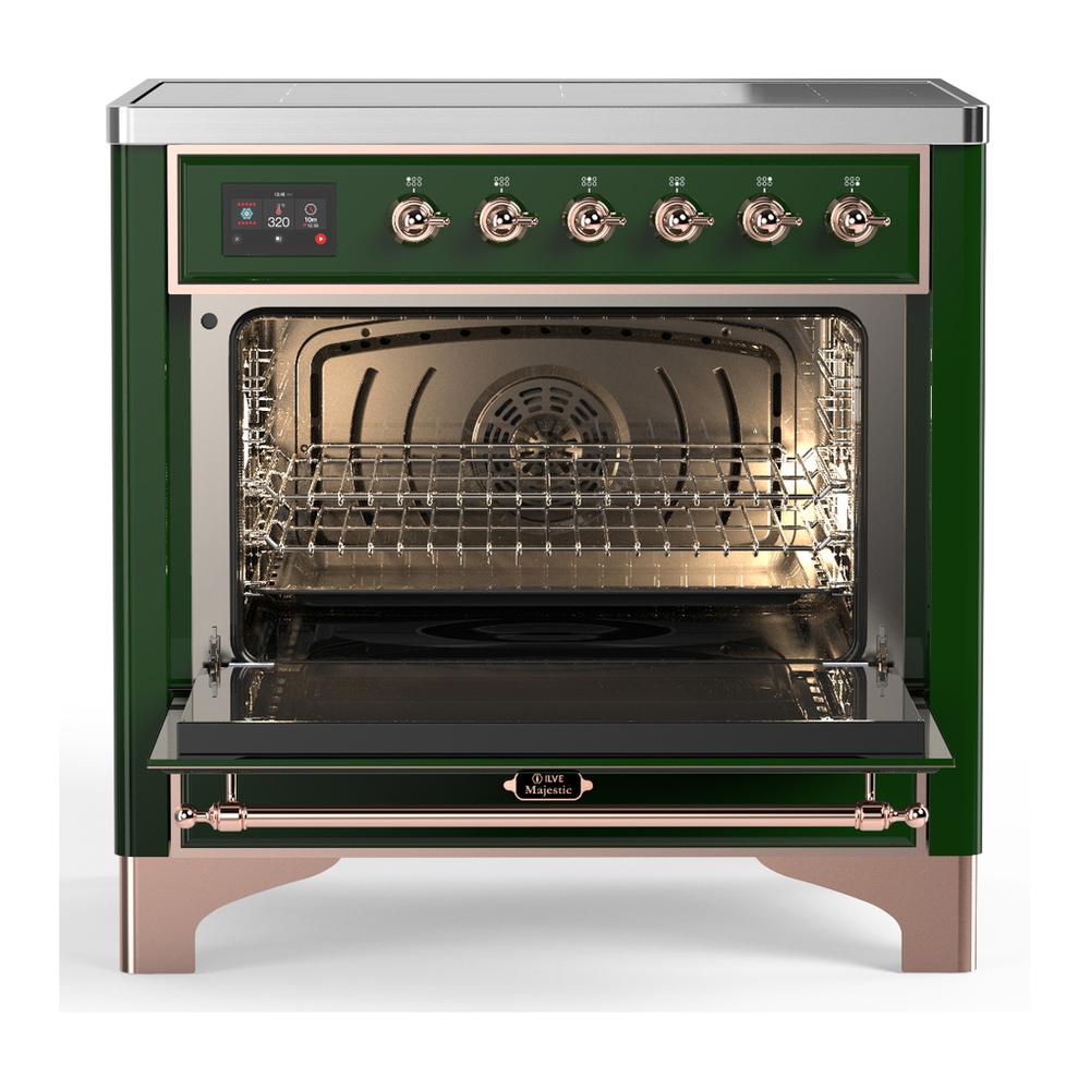 Ilve UMIB36NR3EGP Ilve Umib36Nr3Egp Majestic Iii 36 Inch Induction Range With 6 Elements, 3.5 Cu. Ft. Total Oven Capacity (Triple Glass Door, Emerald Green, Copper)