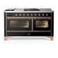 Ilve UM60FSNR3BKPLP Ilve Um60Fsnr3Bkplp Majestic Iii 60 Inch Dual Fuel Range With 7 Burners, Griddle And French Top, Dual Function Burner With Up To 25,000 Btu (Liquid Propane, Triple Glass Door, Glossy Black, Copper)