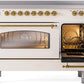 Ilve UPI486NMPAWG Nostalgie Ii 48 Inch Electric Freestanding Range In Antique White With Brass Trim