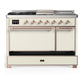 Ilve UM48FSQNR3AWPLP Ilve Um48Fsqnr3Awplp Majestic Iii 48 Inch Dual Fuel Range With 5 Black Brass Burners, Griddle And French Top, Dual Function Burner Up To 25,000 Btu (Liquid Propane, Solid Door, Antique White, Copper)