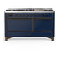 Ilve UM60FQNR3MBB Ilve Um60Fqnr3Mbb Majestic Iii 60 Inch Dual Fuel Range With 9 Burners And Griddle, Dual Function Burner Up To 25,000 Btu (Natural Gas, Solid Door, Midnight Blue, Burnished)