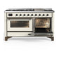 Ilve UM60FNR3AWB Ilve Um60Fnr3Awb Majestic Iii 60 Inch Dual Fuel Range With 9 Burners And Griddle, Dual Function Burner Up To 25,000 Btu (Natural Gas, Triple Glass Door, Antique White, Burnished)