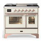 Ilve UMD40FNR3AWP Ilve Umd40Fnr3Awp Majestic Iii 40 Inch Dual Fuel Range With 6 Burners And Griddle, Dual Function Burner Up To 25,000 Btu (Natural Gas, Triple Glass Door, Antique White, Copper)