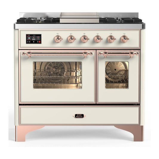 Ilve UMD40FNR3AWP Ilve Umd40Fnr3Awp Majestic Iii 40 Inch Dual Fuel Range With 6 Burners And Griddle, Dual Function Burner Up To 25,000 Btu (Natural Gas, Triple Glass Door, Antique White, Copper)