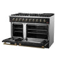 Forno FFSGS624448BLK Forno Galiano 48-Inch Gas Range Black & Antique Brass Design, 8 Burners, 107,000 Btu, Griddle, 6.58 Cu.Ft. Double Ovens
