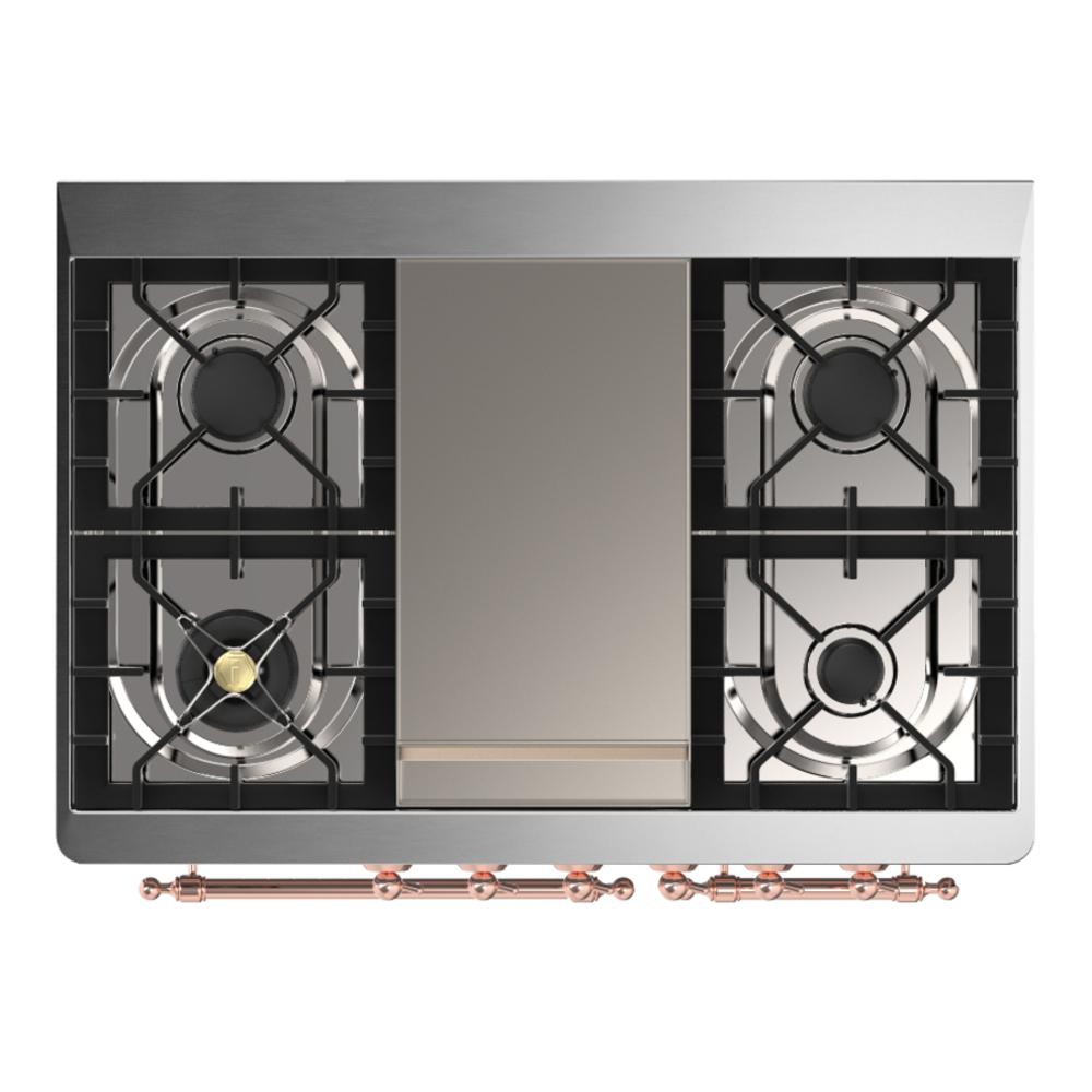 Ilve UMD40FNR3BUP Ilve Umd40Fnr3Bup Majestic Iii 40 Inch Dual Fuel Range With 6 Burners And Griddle, Dual Function Burner Up To 25,000 Btu (Natural Gas, Triple Glass Door, Burgundy, Copper)