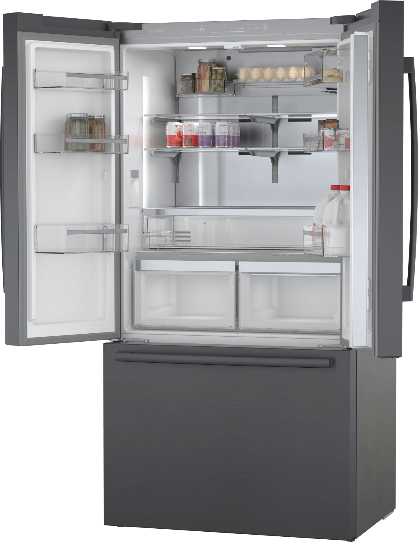 Bosch B36CT84SNB 800 Series, French Door Bottom Freezer, Multi Door, 36'', Black Inox-Antifingerprint