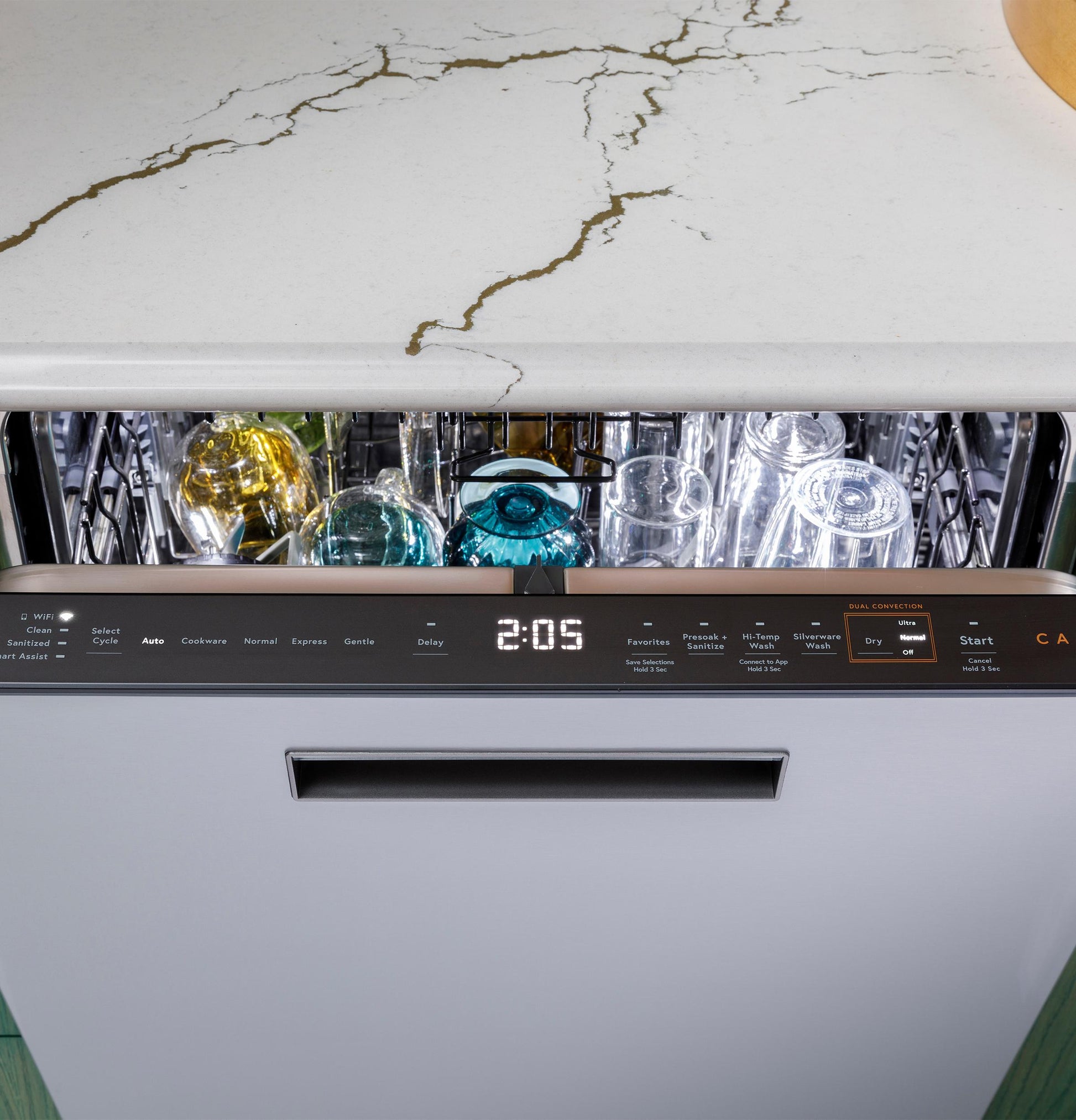 Cafe CDP888M5VS5 Café&#8482; Customfit Energy Star Stainless Interior Smart Dishwasher With Ultra Wash Top Rack And Dual Convection Ultra Dry, Led Lights, 39 Dba In Platinum Glass