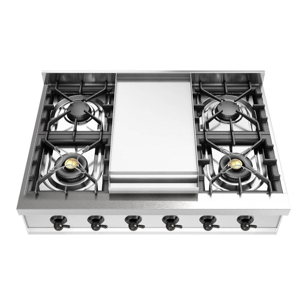 Ilve UHCP36FNSSBLP Ilve Uhcp36Fnssblp Nostalgie Ii 36 Inch Built-In Gas Rangetop With 6 Burners And Griddle, In Stainless Steel (Liquid Propane, Burnished)