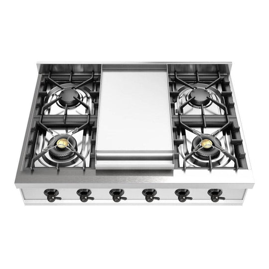 Ilve UHCP36FNSSBLP Ilve Uhcp36Fnssblp Nostalgie Ii 36 Inch Built-In Gas Rangetop With 6 Burners And Griddle, In Stainless Steel (Liquid Propane, Burnished)
