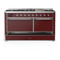 Ilve UM60FQNR3BUCLP Ilve Um60Fqnr3Buclp Majestic Iii 60 Inch Dual Fuel Range With 9 Burners And Griddle, Dual Function Burner Up To 25,000 Btu (Liquid Propane, Solid Door, Burgundy, Chrome)