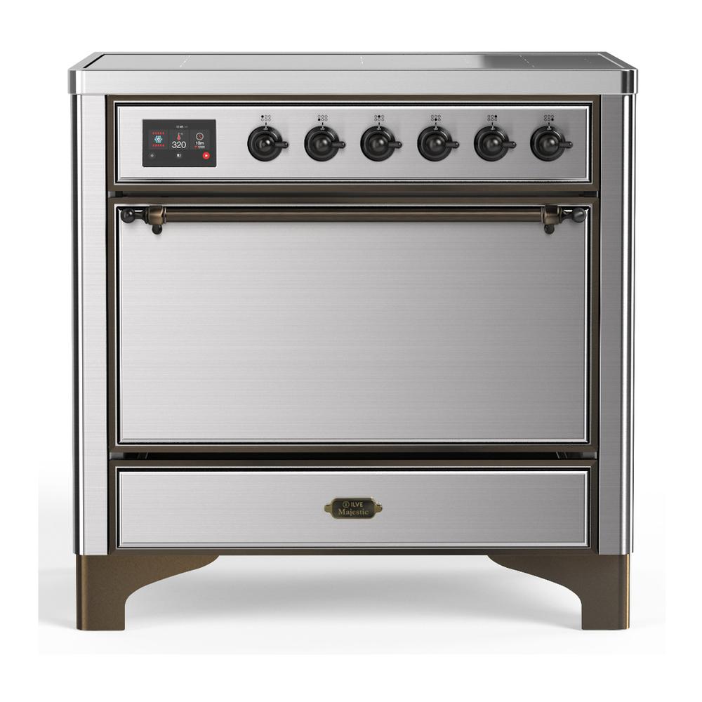 Ilve UMIB36QNR3SSB Ilve Umib36Qnr3Ssb Majestic Iii 36 Inch Induction Range With 6 Elements, 3.5 Cu. Ft. Total Oven Capacity (Solid Door, Stainless Steel, Burnished)