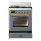 Ilve UM30NR3BGGLP Ilve Um30Nr3Bgglp Majestic Iii 30 Inch Dual Fuel Range With 5 Black Brass Burners, Dual Function Burner Up To 25,000 Btu (Liquid Propane, Triple Glass Door, Blue Grey, Brass)