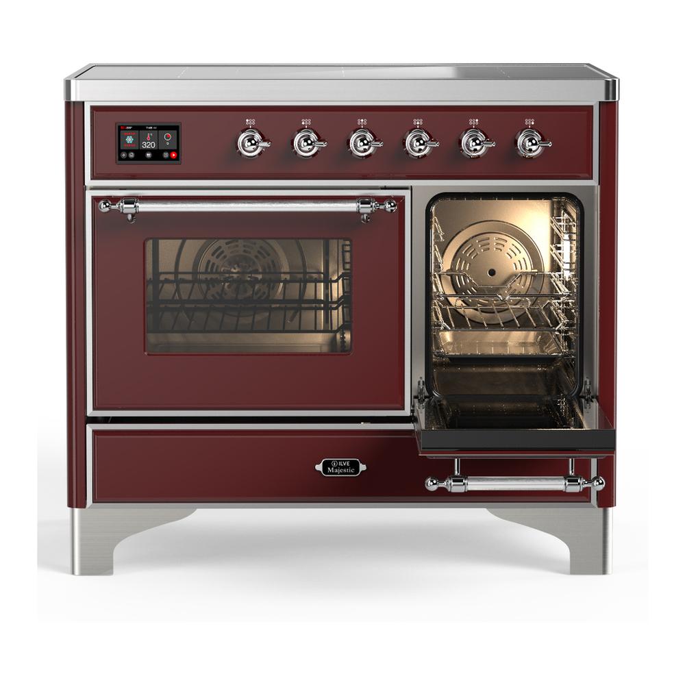Ilve UMDIB40NR3BUC Ilve Umdib40Nr3Buc Majestic Iii 40 Inch Induction Range With 6 Elements, 3.82 Cu. Ft. Total Oven Capacity (Triple Glass Door, Burgundy, Chrome)