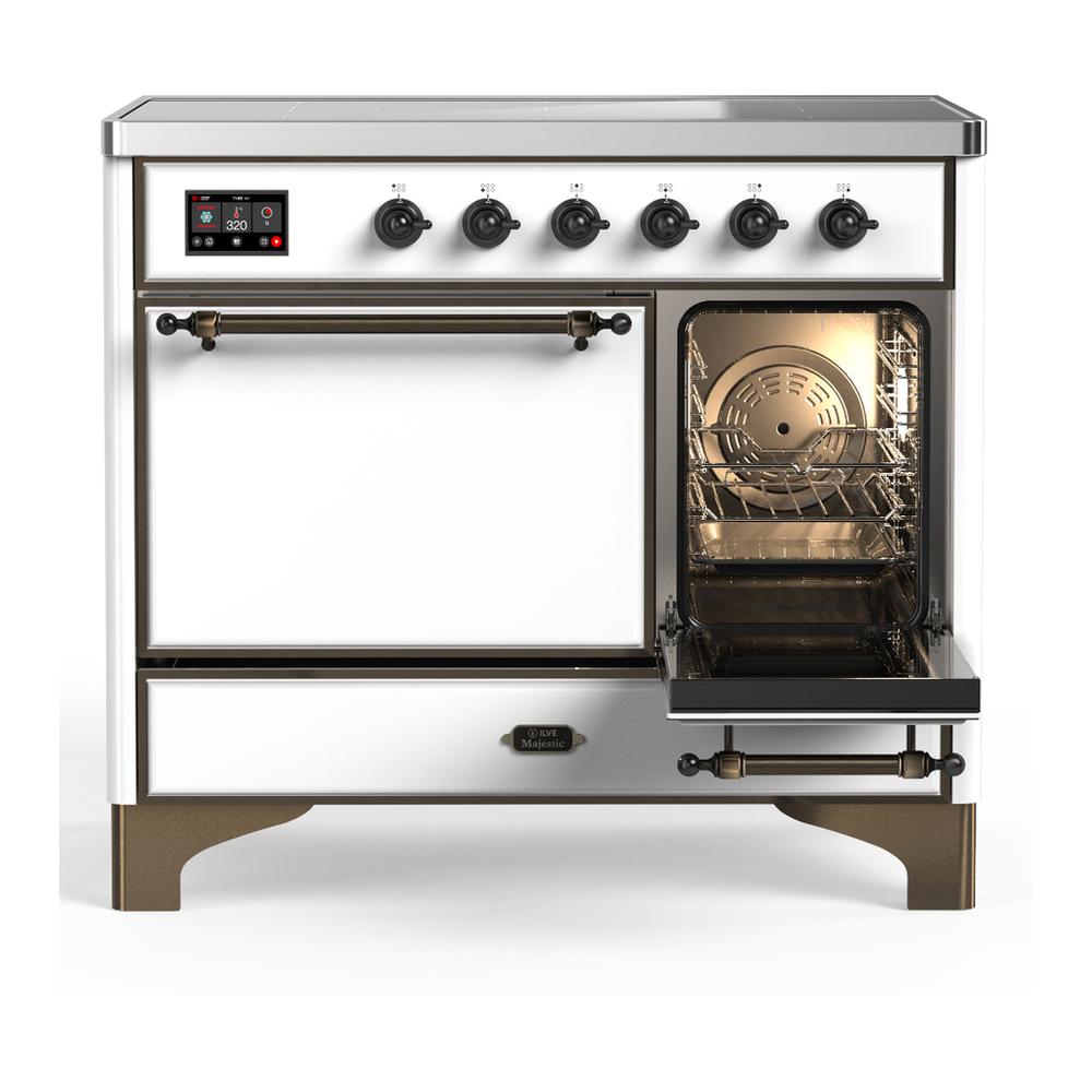 Ilve UMDIB40QNR3WHB Ilve Umdib40Qnr3Whb Majestic Iii 40 Inch Induction Range With 6 Elements, 3.82 Cu. Ft. Total Oven Capacity (Solid Door, White, Burnished)