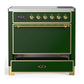Ilve UMIB36QNR3EGG Ilve Umib36Qnr3Egg Majestic Iii 36 Inch Induction Range With 6 Elements, 3.5 Cu. Ft. Total Oven Capacity (Solid Door, Emerald Green, Brass)