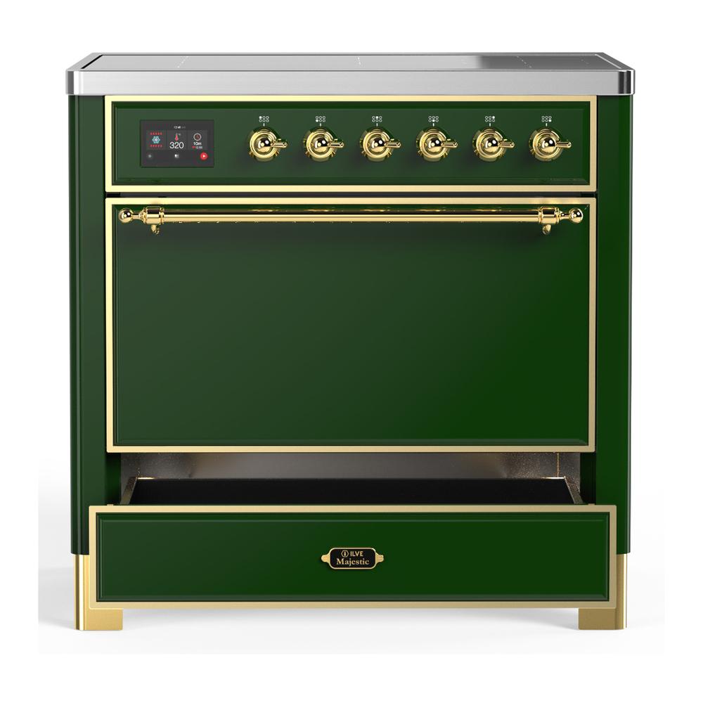 Ilve UMIB36QNR3EGG Ilve Umib36Qnr3Egg Majestic Iii 36 Inch Induction Range With 6 Elements, 3.5 Cu. Ft. Total Oven Capacity (Solid Door, Emerald Green, Brass)