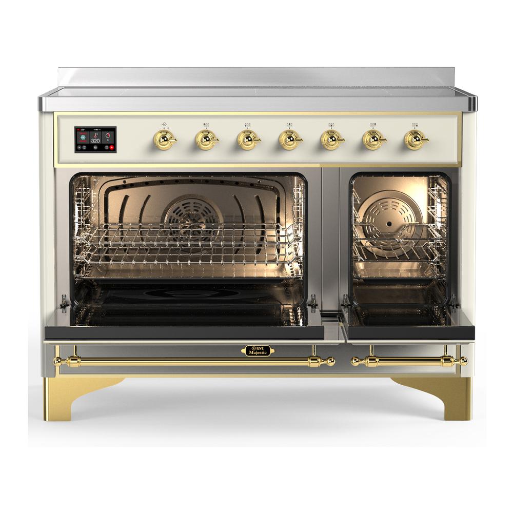 Ilve UMIB48QNR3AWG Ilve Umib48Qnr3Awg Majestic Iii 48 Inch Induction Range With 6 Elements, 5.02 Cu. Ft. Total Oven Capacity (Solid Door, Antique White, Brass)