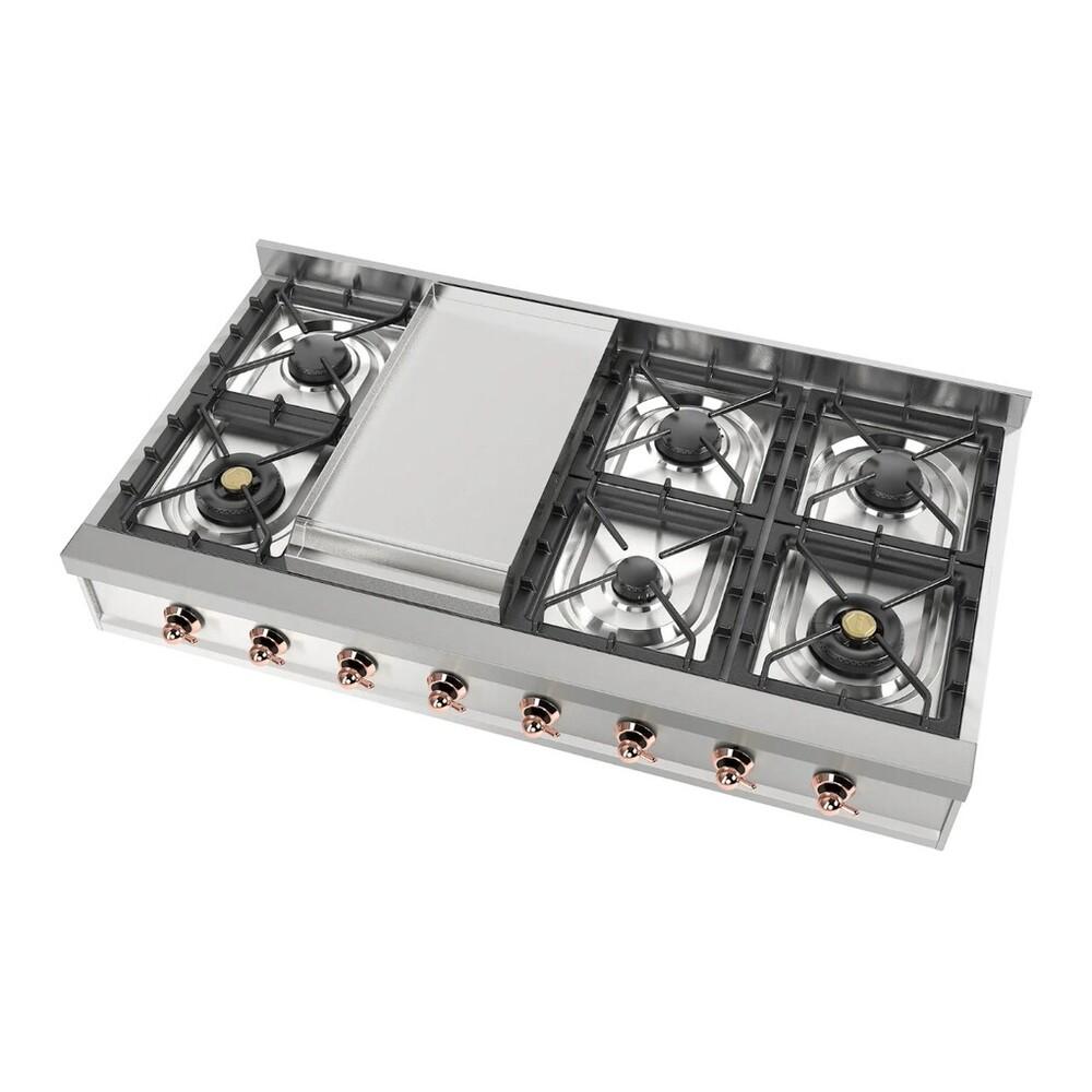 Ilve UHCP48FNSSP Ilve Uhcp48Fnssp Nostalgie Ii 48 Inch Built-In Gas Rangetop With Griddle, In Stainless Steel (Natural Gas, Copper)