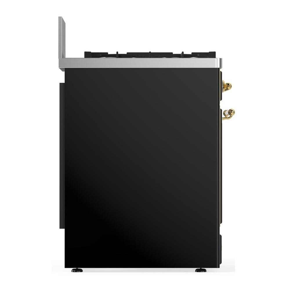 Ilve UM30QNR3BKG Ilve Um30Qnr3Bkg Majestic Iii 30 Inch Dual Fuel Range With 5 Black Brass Burners, Dual Function Burner Up To 25,000 Btu (Natural Gas, Solid Door, Glossy Black, Brass)