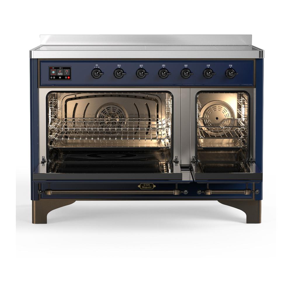 Ilve UMIB48QNR3MBB Ilve Umib48Qnr3Mbb Majestic Iii 48 Inch Induction Range With 6 Elements, 5.02 Cu. Ft. Total Oven Capacity (Solid Door, Midnight Blue, Burnished)