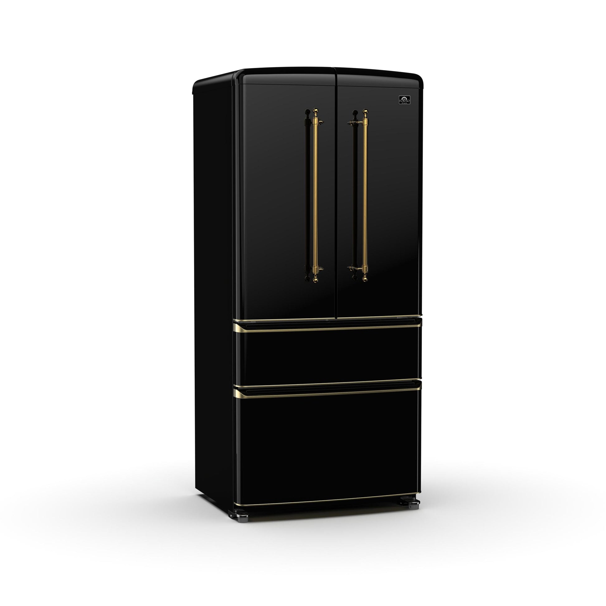 Forno FFFFD179133BLK Forno Luigi 33-Inch French Door Refrigerator, 18 Cu.Ft, Black Finish, Antique Brass Handles, Energy Star Certified