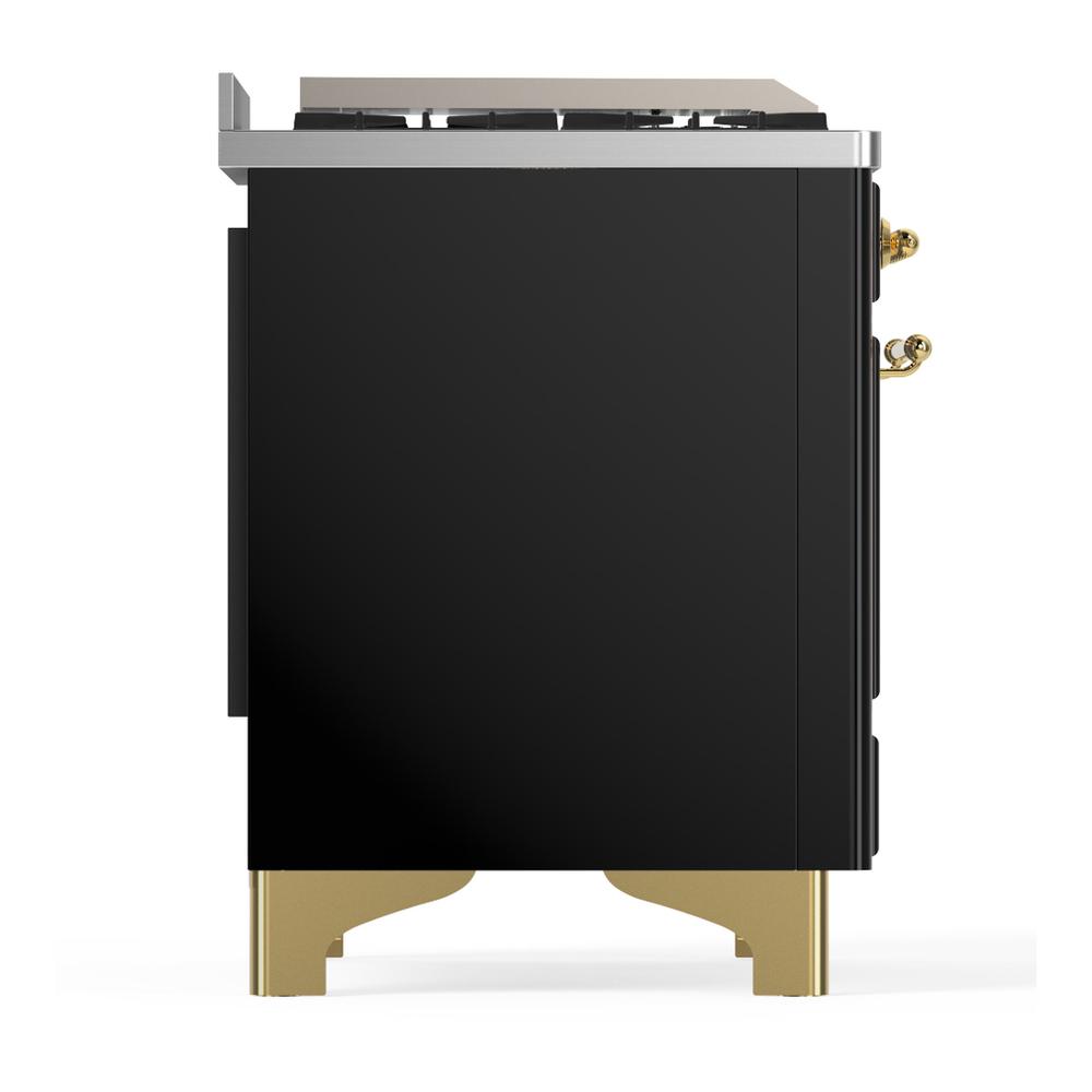 Ilve UM60FQNR3BKG Ilve Um60Fqnr3Bkg Majestic Iii 60 Inch Dual Fuel Range With 9 Burners And Griddle, Dual Function Burner Up To 25,000 Btu (Natural Gas, Solid Door, Glossy Black, Brass)