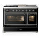 Ilve UM48FSNR3BKC Ilve Um48Fsnr3Bkc Majestic Iii 48 Inch Dual Fuel Range With 5 Black Brass Burners, Griddle And French Top, Dual Function Burner Up To 25,000 Btu (Natural Gas, Triple Glass Door, Glossy Black, Chrome)