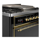 Ilve UM36FQNR3BKGLP Ilve Um36Fqnr3Bkglp Majestic Iii 36 Inch Dual Fuel Range With 6 Black Brass Burners And Griddle, Dual Function Burner Up To 25,000 Btu (Solid Door, Glossy Black, Brass, Liquid Propane)