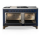 Ilve UM60FSNR3MBBLP Ilve Um60Fsnr3Mbblp Majestic Iii 60 Inch Dual Fuel Range With 7 Burners, Griddle And French Top, Dual Function Burner With Up To 25,000 Btu (Liquid Propane, Triple Glass Door, Midnight Blue, Burnished)