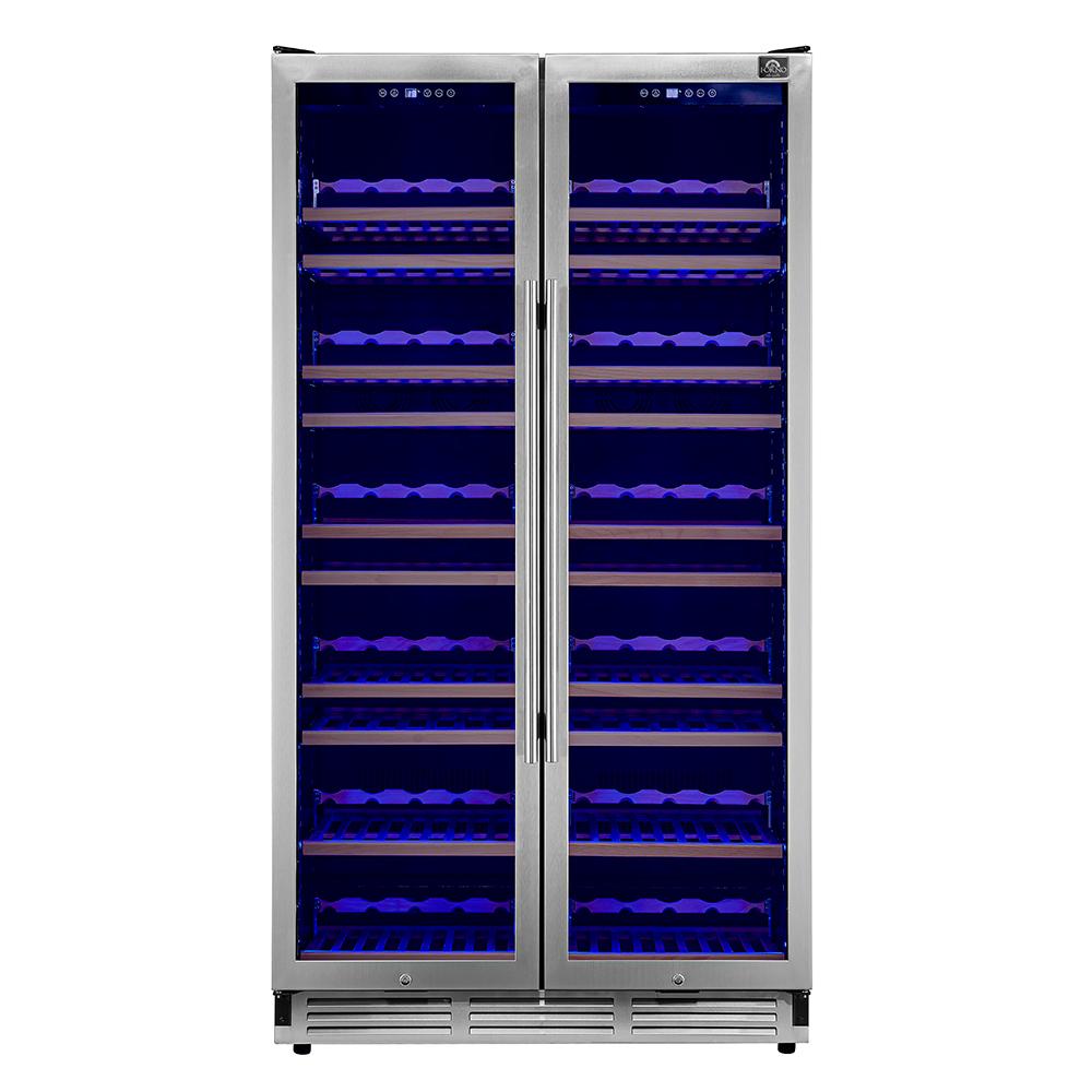 Forno FWCDR664240S Forno Vernazza 40-Inch Side-By-Side Dual Zone Wine Cellar, 25.07 Cu.Ft Capacity, Stainless Steel, Temperature Control, Uv-Protected Glass Door, Wooden Shelves