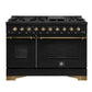 Forno FFSGS611348BLK Forno Antico 48-Inch Dual Fuel Range, Black With Antique Brass Finish, 8 Burners, 94,000 Btu, 5.5 Cu.Ft. Double Ovens & Griddle