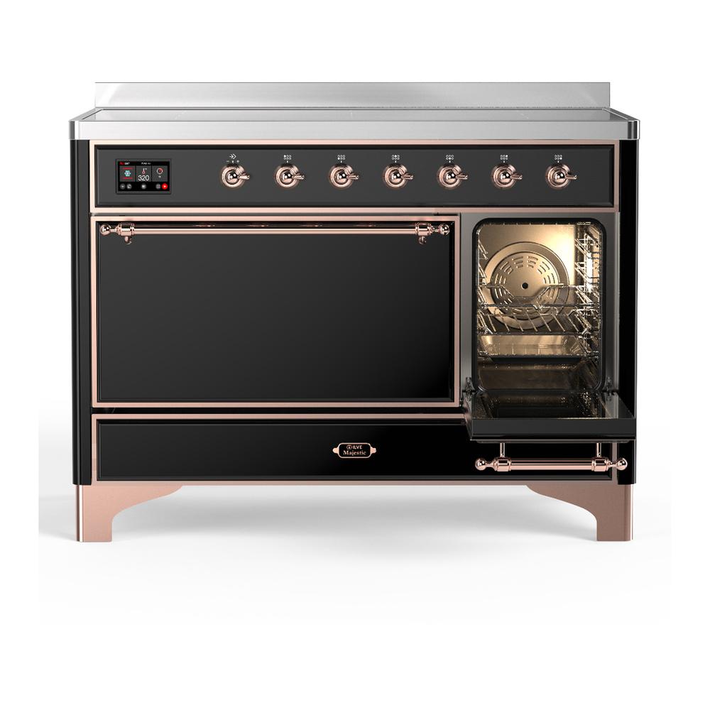 Ilve UMIB48QNR3BKP Ilve Umib48Qnr3Bkp Majestic Iii 48 Inch Induction Range With 6 Elements, 5.02 Cu. Ft. Total Oven Capacity (Solid Door, Glossy Black, Copper)