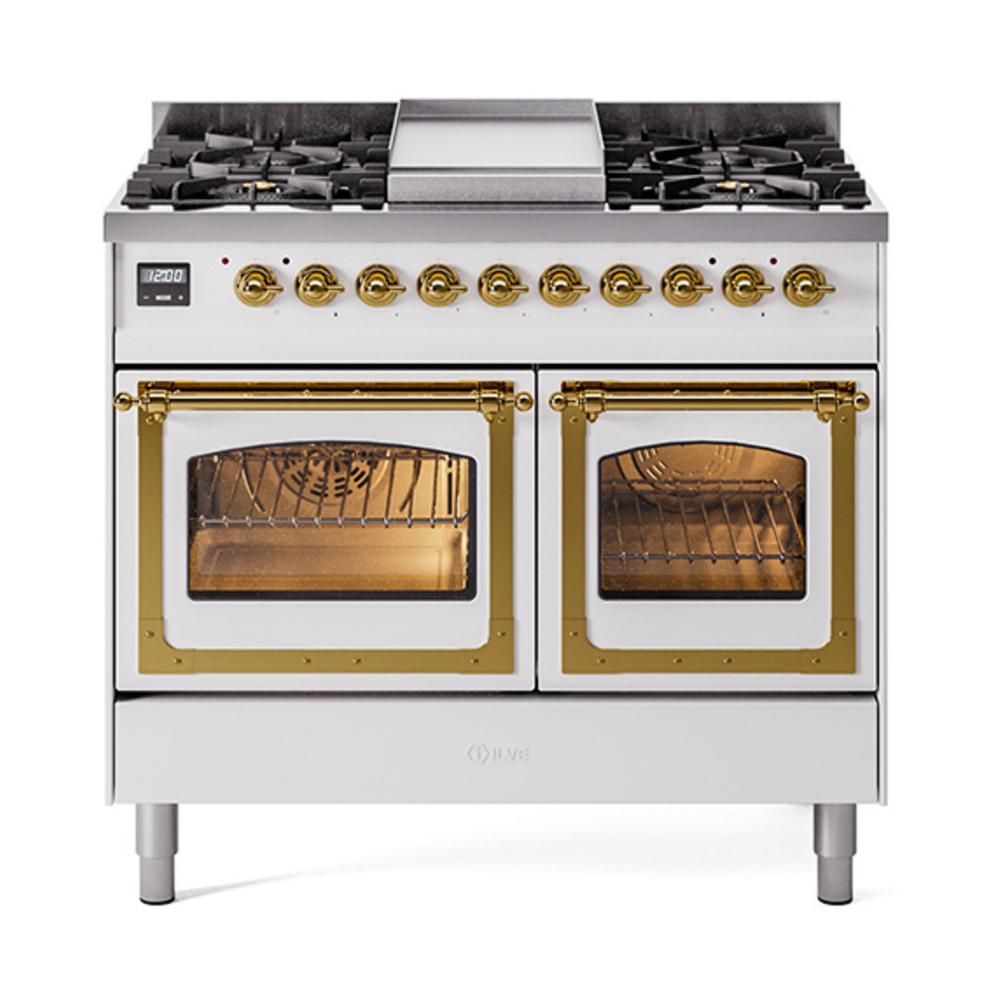Ilve UND40FNMPWHGLP Ilve Und40Fnmpwhglp Nostalgie Ii Noblesse 40" Dual Fuel Range (Liquid Propane, Triple Glass Door, White, Brass)