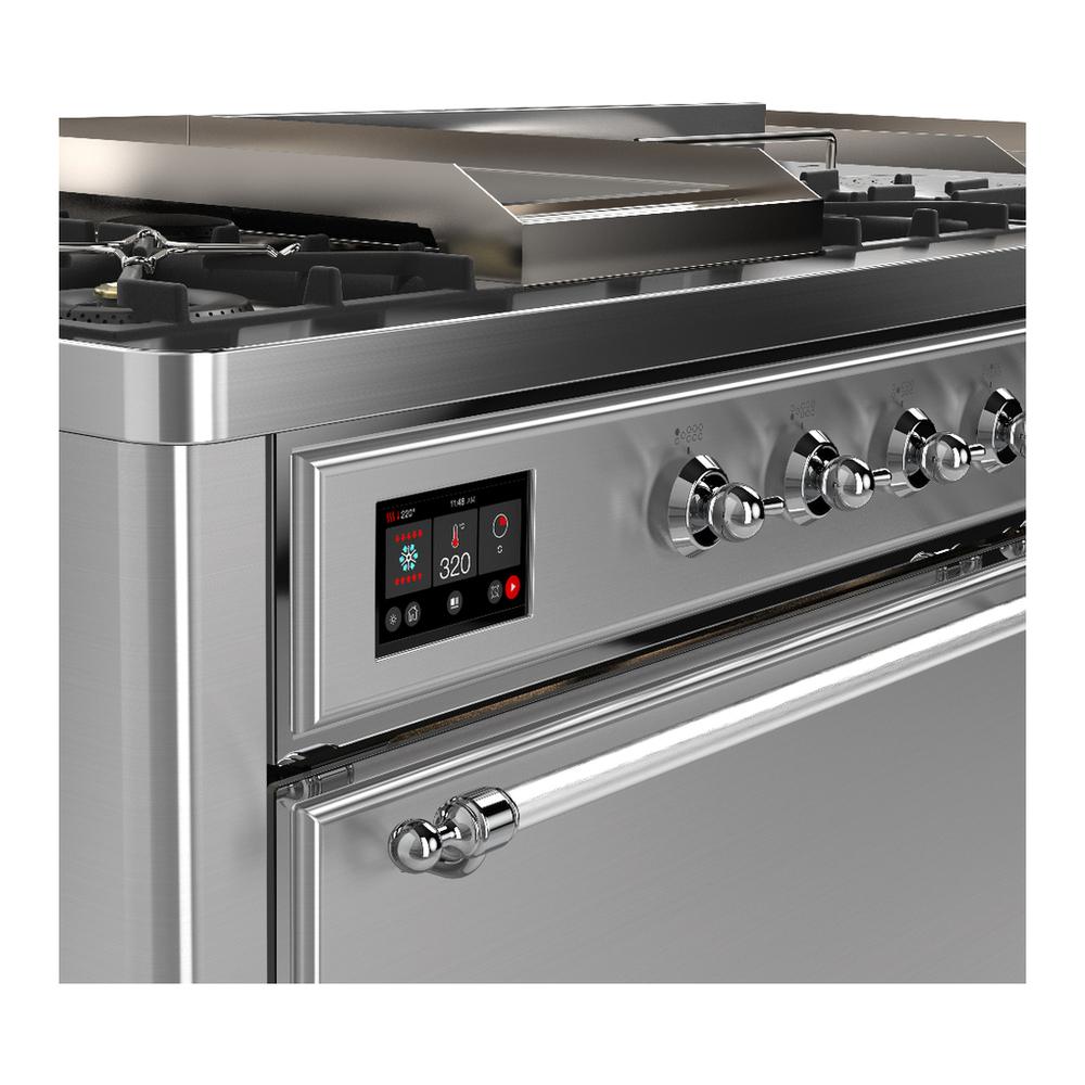 Ilve UM60FSQNR3SSCLP Ilve Um60Fsqnr3Ssclp Majestic Iii 60 Inch Dual Fuel Range With 7 Burners, Griddle And French Top, Dual Function Burner With Up To 25,000 Btu (Liquid Propane, Solid Door, Stainless Steel, Chrome)