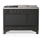 Ilve UM48FSQNR3MGB Ilve Um48Fsqnr3Mgb Majestic Iii 48 Inch Dual Fuel Range With 5 Black Brass Burners, Griddle And French Top, Dual Function Burner Up To 25,000 Btu (Natural Gas, Solid Door, Graphite Matte, Burnished)