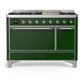 Ilve UM48FQNR3EGC Ilve Um48Fqnr3Egc Majestic Iii 48 Inch Dual Fuel Range With 8 Burners And Griddle, Dual Function Burner Up To 25,000 Btu (Natural Gas, Solid Door, Emerald Green, Chrome)