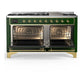 Ilve UM60FNR3EGG Ilve Um60Fnr3Egg Majestic Iii 60 Inch Dual Fuel Range With 9 Burners And Griddle, Dual Function Burner Up To 25,000 Btu (Natural Gas, Triple Glass Door, Emerald Green, Brass)