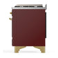 Ilve UM36FNR3BUGLP Ilve Um36Fnr3Buglp Majestic Iii 36 Inch Dual Fuel Range With 6 Black Brass Burners And Griddle, Dual Function Burner Up To 25,000 Btu (Triple Glass Door, Burgundy, Brass, Liquid Propane)