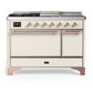 Ilve UM48FSQNR3AWPLP Ilve Um48Fsqnr3Awplp Majestic Iii 48 Inch Dual Fuel Range With 5 Black Brass Burners, Griddle And French Top, Dual Function Burner Up To 25,000 Btu (Liquid Propane, Solid Door, Antique White, Copper)