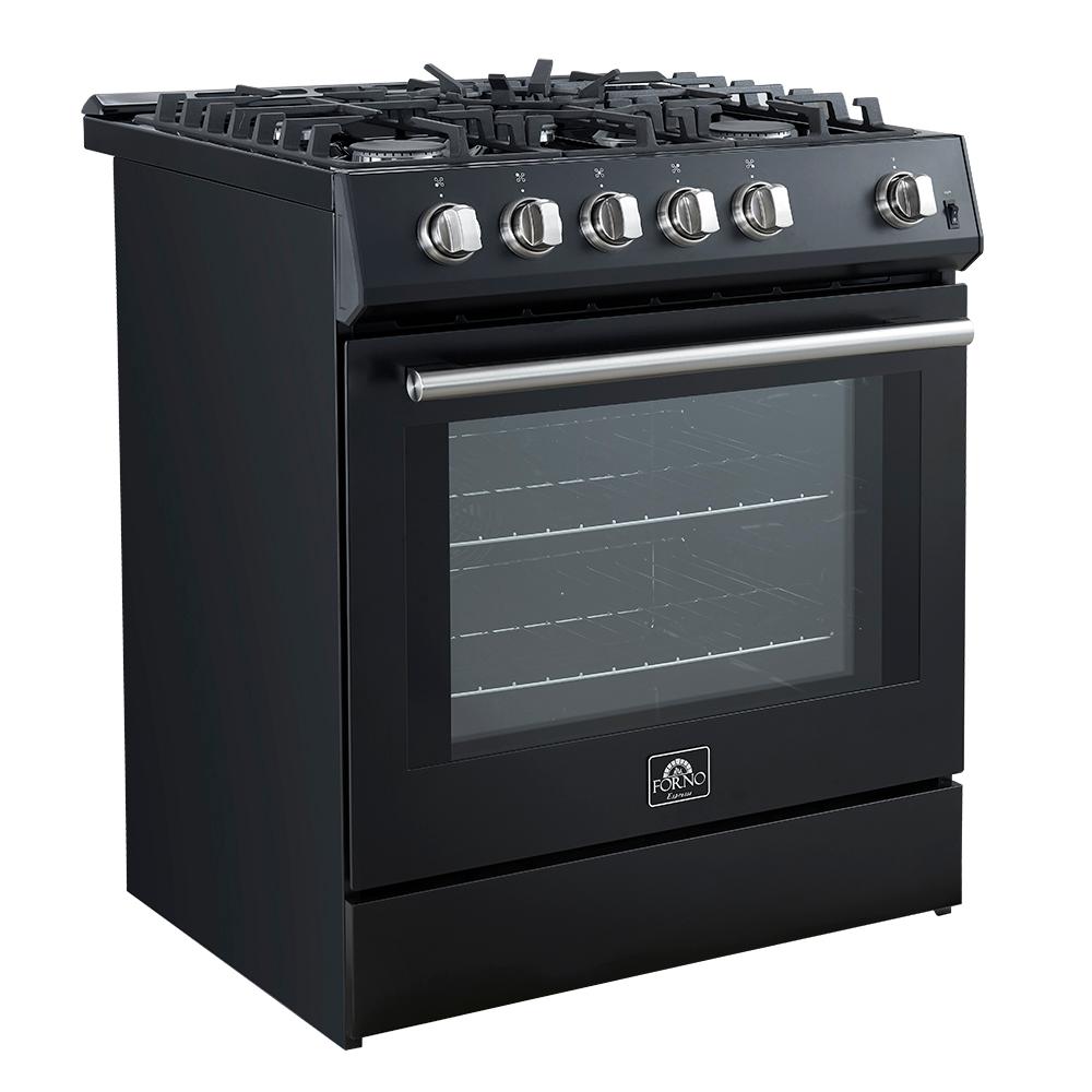 Forno FFSGS111630BLK Forno Leonardo Espresso 30-Inch Black Gas Range, 5 Burners, 39,500 Btu, 5 Cu.Ft Convection Oven
